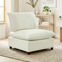 HOMCOM Fauteuil de salon, canapé 1 place moderne sans accoudoirs avec assise large, coussins épais, 146x85x78cm, crème(m-10)