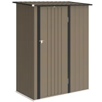 Outsunny Capanno Porta Attrezzi in Metallo con Tetto Inclinato e Porta Bloccabile, 142x86x189 cm, Marrone(m-11)