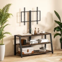 HOMCOM Meuble TV avec support pour téléviseurs de 32-70 pouces, étagères ouvertes, angle ajustable 35°, 108x41x135cm, marron(m-9)