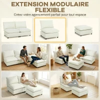 HOMCOM Fauteuil de salon, canapé 1 place moderne sans accoudoirs avec assise large, coussins épais, 146x85x78cm, crème(m-4)
