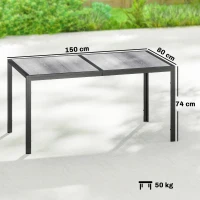 Outsunny Table de jardin pour 4 à 6 personnes, table à manger extérieure avec plateau à effet bois, 150 x 80 x 74 cm, gris(m-3)