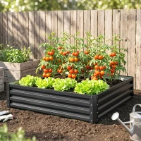 Outsunny Letto per Orto Rialzato a Fondo Aperto con Rivestimento, in Acciaio Zincato, 120x120x30 cm, Grigio(m-8)