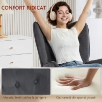 HOMCOM Fotoliu de Salon Rotativ cu Mânere, din Catifea, cu Funcție de Legănare și Înălțime Reglabilă, Gri Închis(m-4)