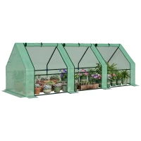 Outsunny Invernadero de Exterior Invernadero de Jardín 270x90x90 cm Tipo Caseta con 3 Ventanas Marco de Acero y Cubierta de PE 140g/㎡ para Cultivo Plantas Flores Tomates Verde(m-10)