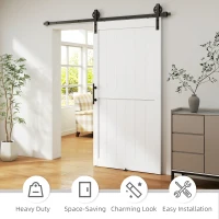 HOMCOM 213.4cm Sliding Barn Door Kit, Sliding Door with Track, Hardware, Upgraded Rollers and Floor Guide, Handle, White(m-5)