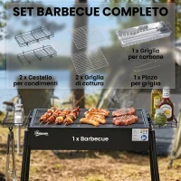 Outsunny Barbecue a Carbonella con 2 Griglie e Cestini Laterali, 94x39x70cm, Nero(m-4)