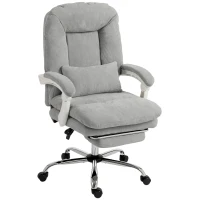 HOMCOM Ergonomischer Bürostuhl, neigbarer Samt-Bürosessel mit Lendenstütze, höhenverstellbar, Hellgrau(m-1)