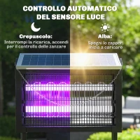 Outsunny Lampada Antizanzare da Esterno a Energia Solare con Rete di Protezione, 45x18x90 cm, Nero(m-5)