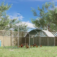 PawHut Grand enclos poulailler 15,96 ㎡ parc grillagé toit anti-UV porte verouillable 2,8 x 5,7 x 1,97 m argenté(m-10)