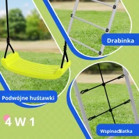 Outsunny Zestaw huśtawek dla dzieci z metalową ramą, stelaż z podwójną huśtawką, siatką do wspinaczki, drabiną, huśtawka ogrodowa dla dzieci 3-8 lat, stal, Zielony(m-5)