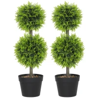 HOMCOM Lot de 2 plantes artificielles décoratives, boules de buis artificiel 60 cm avec pot, plastique, vert(m-12)