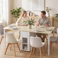 HOMCOM Mesa de Cocina Plegable para 6 Personas con Alas Abatibles Cajón Estantes Abiertos 168,2x85x73 cm Blanco(m-2)