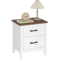HOMCOM Table de chevet, table de nuit avec 2 tiroirs, plateau effet bois, style rustique, pour chambre à coucher, salon, blanc(m-11)