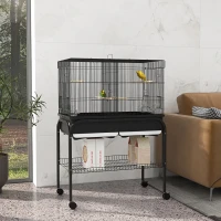 PawHut Grand cage oiseaux cage perroquet avec support roulettes pour cacatoès perruche canaris perroquet 85 x 49 x 119 cm noir(m-10)