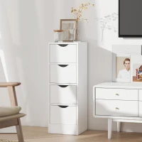 HOMCOM Meuble de salle de bain, meuble de rangement avec 4 tiroirs et poignées en rainure, 29 x 29 x 83 cm, blanc(m-9)