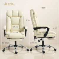 HOMCOM Sedia da Ufficio Reclinabile a 155° con Poggiapiedi, Doppia Imbottitura e Rivestimento in Finta Pelle, Beige(m-3)