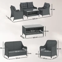 Outsunny 4-Piece Wicker Patio Furniture Set with 2 Armchairs, Loveseat, Glass Coffee Table, Conversation Sofa Set, Dark Grey(m-3)