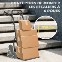 DURHAND Diable d'escalier pliable 120 kg 6 roues, diable demenagement en acier avec cordes télescopiques, 44x67x106,5cm, noir(m-5)
