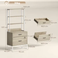 HOMCOM Meuble classeur avec étagère 2 tiroirs Plateau pour imprimante Serrure pour A4 Letter Legal Chêne(m-3)