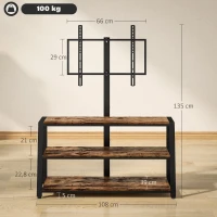 HOMCOM Meuble TV avec support pour téléviseurs de 32-70 pouces, étagères ouvertes, angle ajustable 35°, 108x41x135cm, marron(m-3)