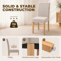 HOMCOM Eetkamerstoelen in een set van 2, moderne linnen stoelen met gewatteerde zitting en rugleuning, poten van rubberboomhout(m-7)