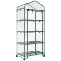 Outsunny Serre de jardin avec étagères 4 niveaux, serre de balcon, bâche renforcée, châssis en acier, porte zippée, pour légumes plantes fleurs, intérieur et extérieur, 69 x 50 x 165 cm, transparent(m-12)