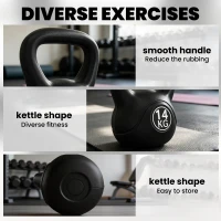 HOMCOM Peso Russo de 14 kg Kettlebell Fitness Preenchido de Areia com Punho Largo Antiderrapante 26x18x32 cm Preto(m-8)