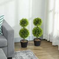 HOMCOM Lot de 2 plantes artificielles décoratives, boules de buis artificiel 60 cm avec pot, plastique, vert(m-8)