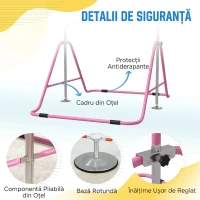 HOMCOM Bară de tracțiuni pliabilă pentru copii 3-8 ani, cu înălțime reglabilă din oțel, 154x106.2x88.5-128.5cm, roz(m-5)