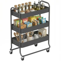 HOMCOM 3-Tier Storage Trolley on Wheels, Rolling Utility Cart with Mesh Backets for Kitchen, Bathroom, Bedroom, Black(m-10)