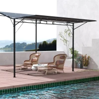 Outsunny 3 x 2.5m Patio Metal Gazebo Door Window Awning Wall Mount Metal Outdoor Shelter Charcoal Grey(m-7)