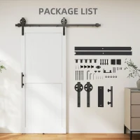HOMCOM 183cm Sliding Barn Door Kit, Sliding Door with Track, Hardware, Upgraded Rollers and Floor Guide, Handle, White(m-6)
