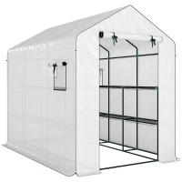 Outsunny Serre de jardin 3 m² avec étagères 3 niveaux, PE renforcée 135 g/m² anti-UV, porte enroulable et fenêtres en maille(m-12)