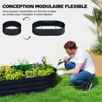 Outsunny Jardinière avec treillis arqué, bac à fleurs en métal avec fond ouvert, gants inclus, 160x90x180cm, gris foncé(m-7)