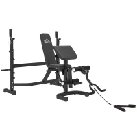 HOMCOM Banco de Musculación Multifuncional Banco de Pesas con Respaldo Inclinable y Soporte de Barras Altura Ajustable para Entrenamiento Cuerpo Completo Ginmasio Carga 300 kg 187x140x117-136 cm Negro(m-1)