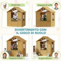 AIYAPLAY Casetta da Giardino per Bambini in Legno di Abete con Finestre, 2 Fioriere, Porta e Tetto, 3-8 Anni, Marrone(m-6)