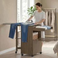 HOMCOM Mobile Asse da Stiro Pieghevole con Porta Ferro e Indumenti con Vano Aperto,154x55x87 cm, Marrone(m-2)
