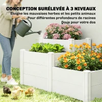 Outsunny Jardinière surélevée, lit de jardin à 3 niveaux avec fond ouvert pour fleurs, légumes, 120 x 80 x 64 cm, effet bois gris(m-6)