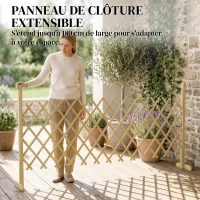 Outsunny Barriere Extensible en Bois de Sapin 180 cm, Base stable, pour Intérieur Extérieur Balcon Jardin, 180x30x90cm, Naturel(m-4)