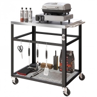 Outsunny Desserte jardin chariot de barbecue sur roulettes plateau en acier inoxydable étagère crochets, 82 x 55 x 79 cm, noir