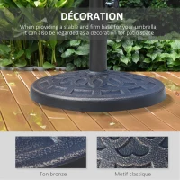 Outsunny Pied de parasol, socle parasol extérieur en résine 12 kg, pour mât de Ø 38/48 mm, Ø 44 x 34H cm, bronze(m-4)