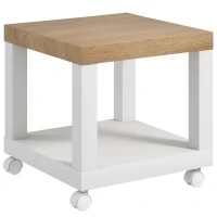 HOMCOM Rollender Beistelltisch, moderner Couchtisch mit offenem Regal, 40 x 40 x 40 cm, Naturholz & Weiß(m-1)