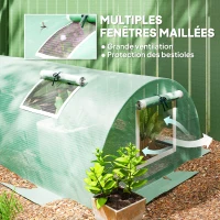 Outsunny Serre de jardin tunnel 5 fenêtres enroulables bâche PE 140 g/㎡ métal époxy 300 x 80 x 45 cm vert(m-5)