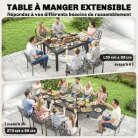 Outsunny Table de Jardin Extensible Grande Capacité 6-10 Personnes avec Rallonge 135-270cm pour Jardin et Balcon Aluminium Gris(m-4)