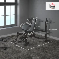 Soozier Bancă pentru Greutăți cu Suport pentru Genuflexiuni, Bancă Olimpică Reglabilă, Multifuncțională cu Pad Curl pentru Brațe, Extensii pentru Picioare, Gri(m-3)