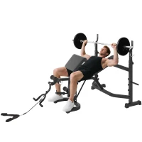 Soozier Bancă pentru Greutăți cu Suport pentru Genuflexiuni, Bancă Olimpică Reglabilă, Multifuncțională cu Pad Curl pentru Brațe, Extensii pentru Picioare, Gri(m-11)