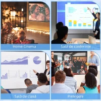 HOMCOM Ecran pentru proiector 84" 16:9 motorizat cu telecomandă, 215x8x140cm, alb(m-8)