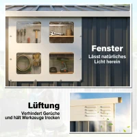 Outsunny Gartenlagerschuppen, Werkzeugschuppen für Gartengeräte, Fenster, Lüftungsöffnungen, abschließbar, Stahl, Dunkelgrau(m-7)