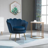 HOMCOM Fauteuil salon fauteuil en velours fauteuil coquillage avec pieds en métal doré pour chambre à coucher, bleu(m-10)