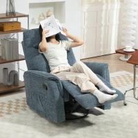 HOMCOM Fauteuil inclinable manuel pivotant avec repose-pieds rétractable, dossier réglable, bleu(m-10)
